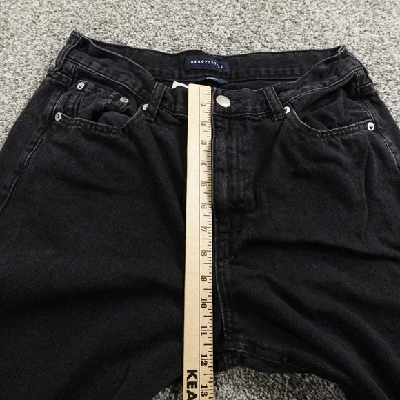 Aeropostale Jeans Womens 10 Dark Black Denim Pants Hi Rise 90s Baggy Straight - Picture 5 of 13